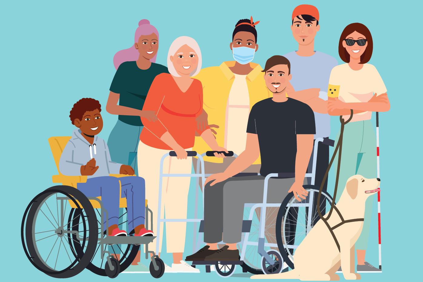Image of people with various disabilities to indicate the range of people who can apply for a blue badge