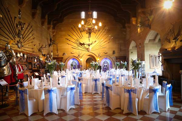 Warwick Castle decorated for a wedding reception