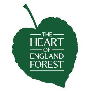 The Heart of England Forest logo, which is the shape of a green leaf containing the name of the charity within it.