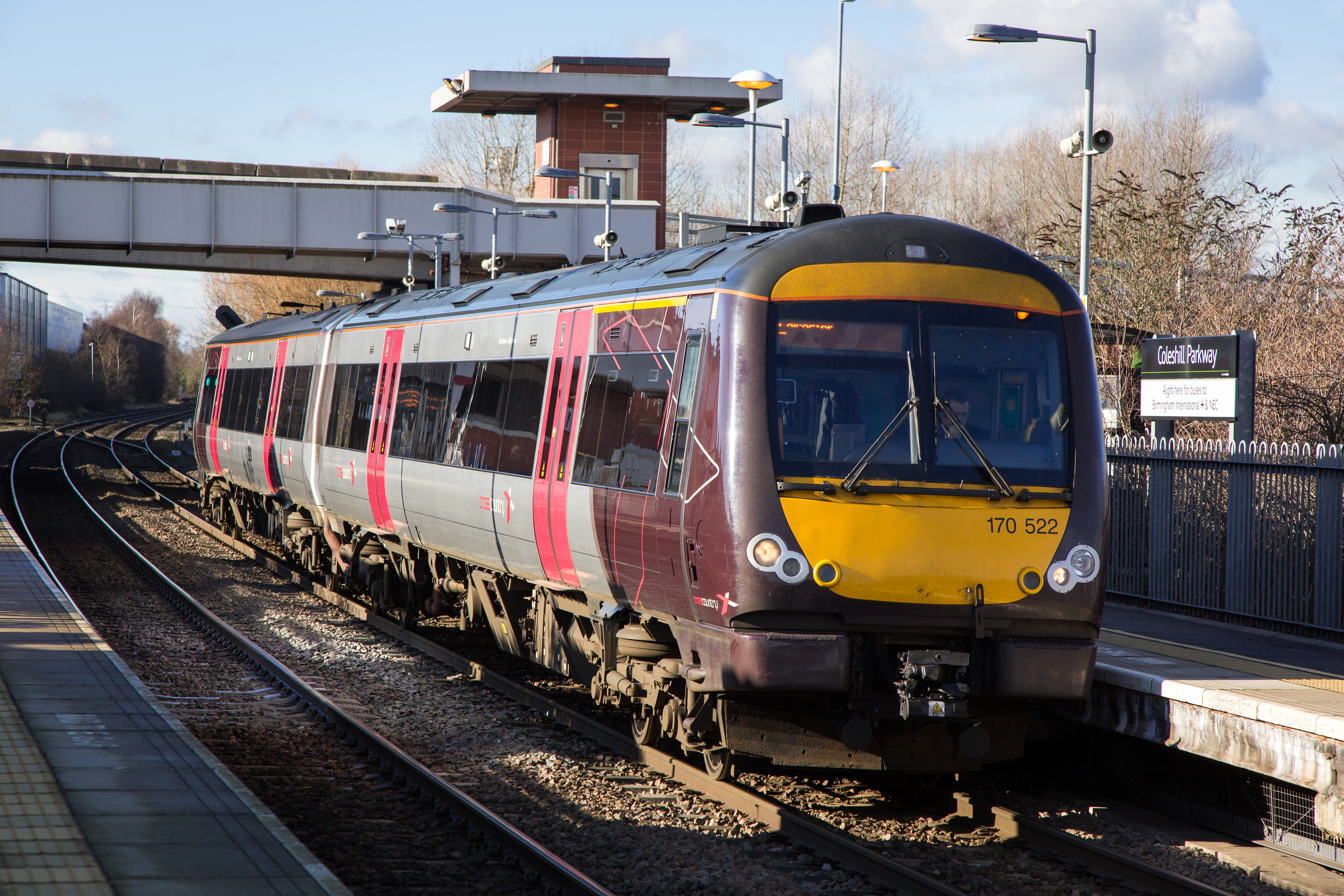 Train arriving at Coleshill Parkway station