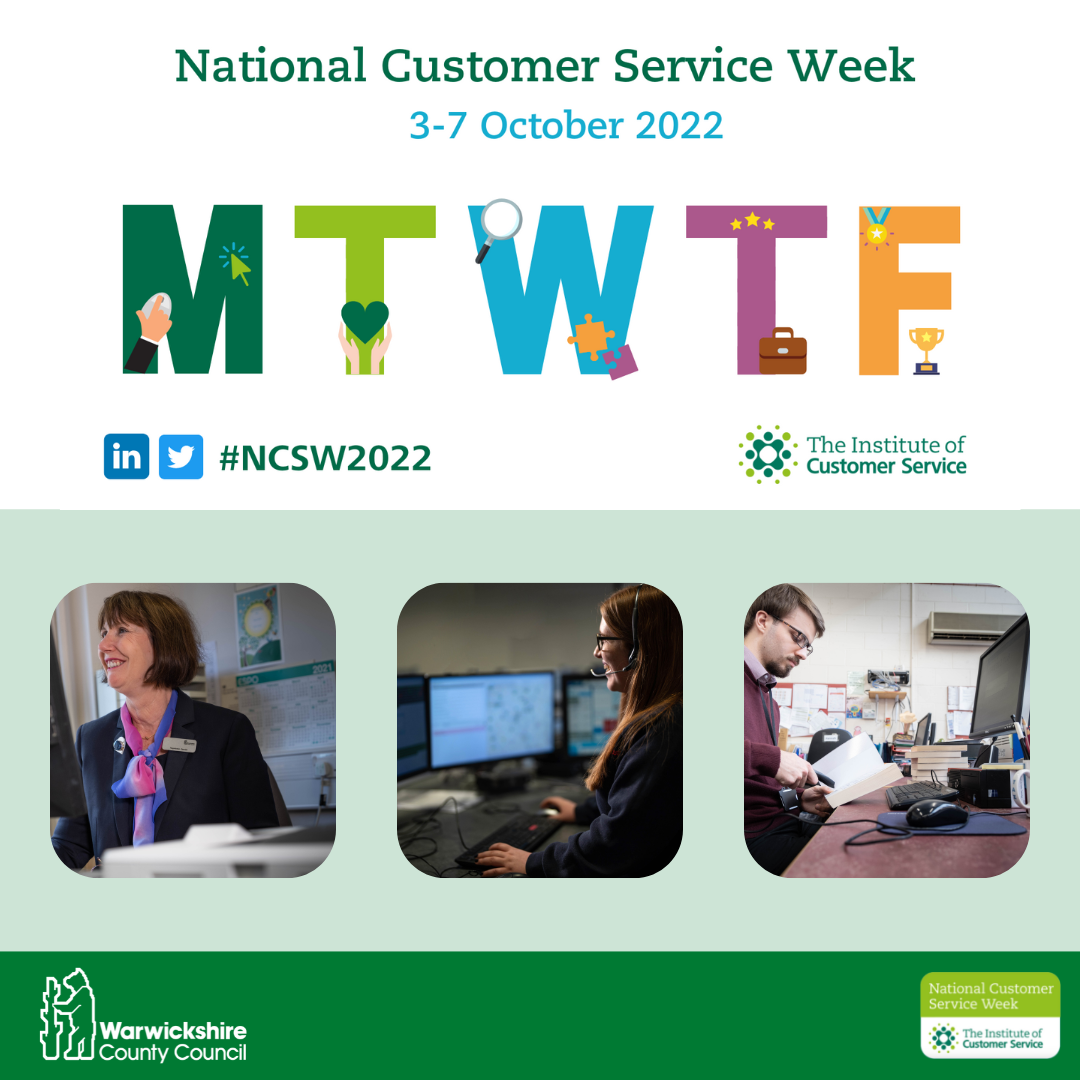National Customer Services Week slogan with images of WCC staff