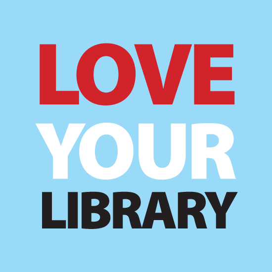 Text that says "Love your Library" on a light blue background.