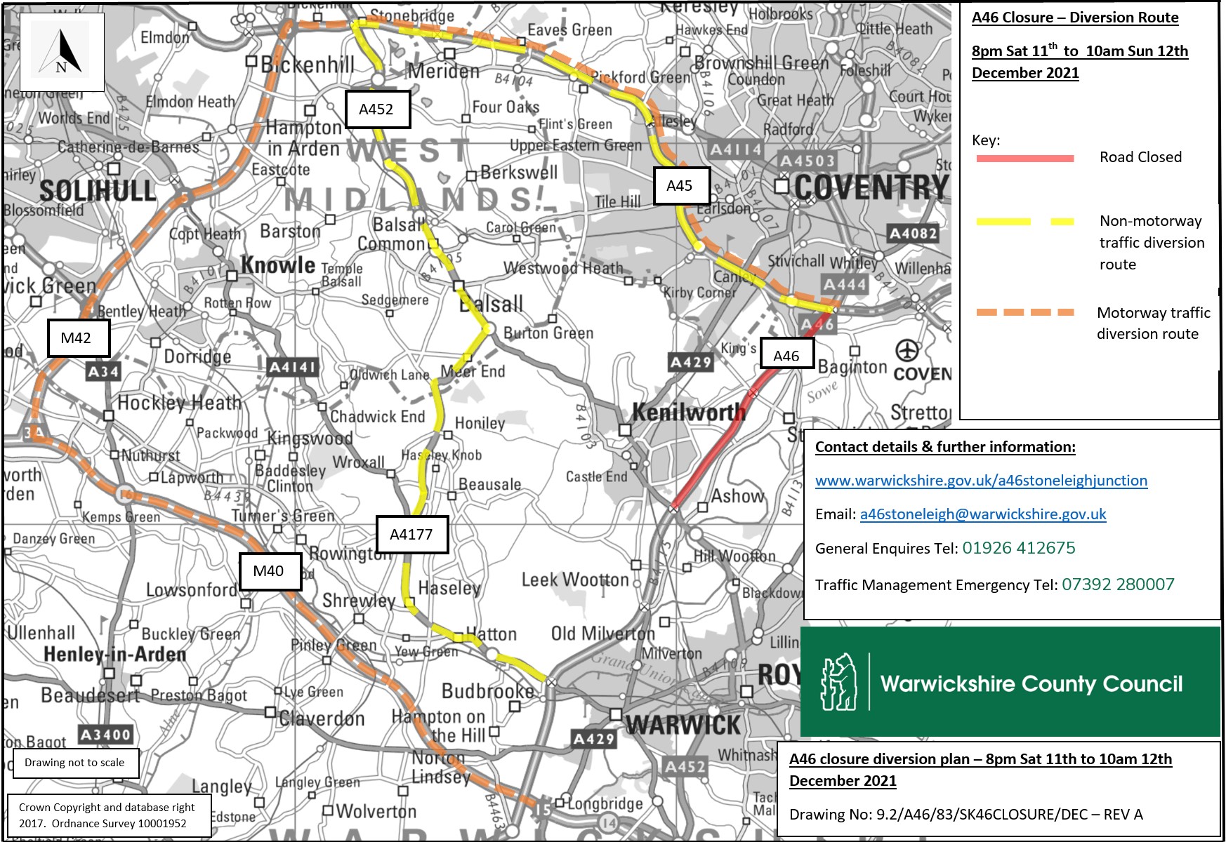 A46 Stoneleigh Junction Closure 11 to 12 December 2021