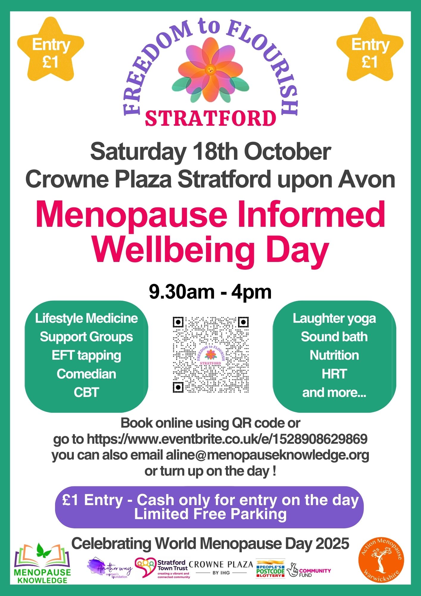 Freedom to Flourish Stratford menopause event flyer