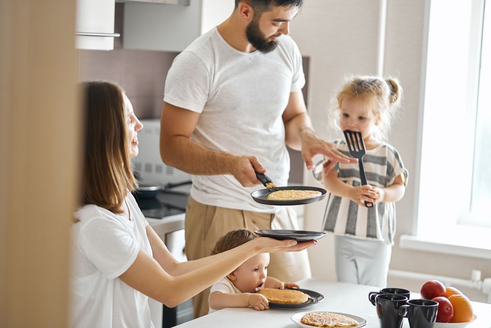 A family making pancakes