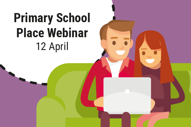 Graphic showing two individuals looking at a laptop. Text reads "Primary School Pace Webinar - 12 April"