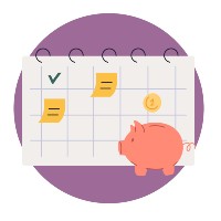 A piggy bank in front of a calendar
