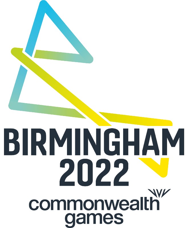 Birmingham 2022 commonwealth games logo with abstract blue and yellow gradient coloured 'B' shape