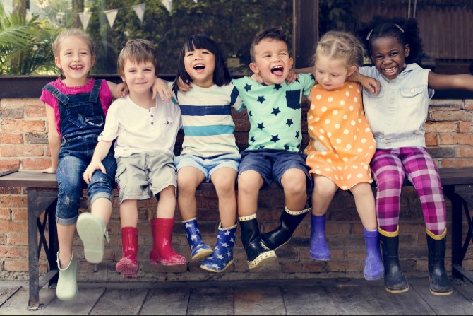 Children sitting on a bench