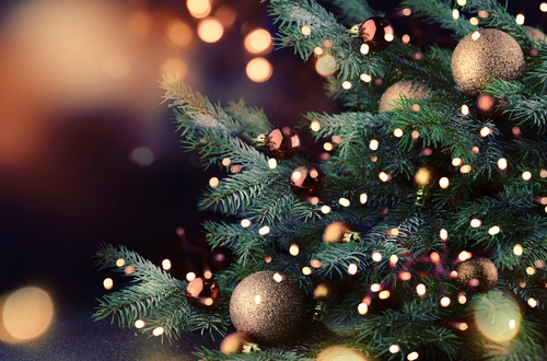 Close up shot of a decorated Christmas tree