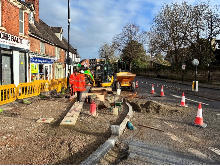 Closed footway outside of shops along St John's