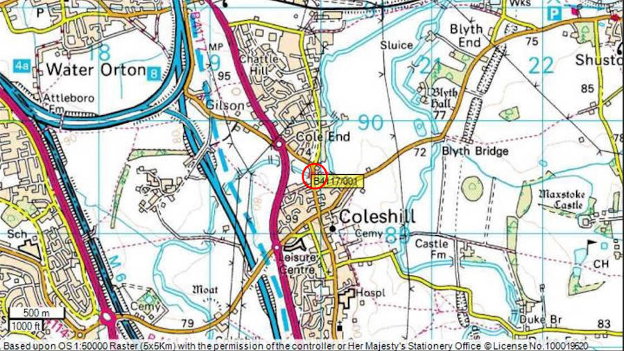 Map showing Cole End River bridge