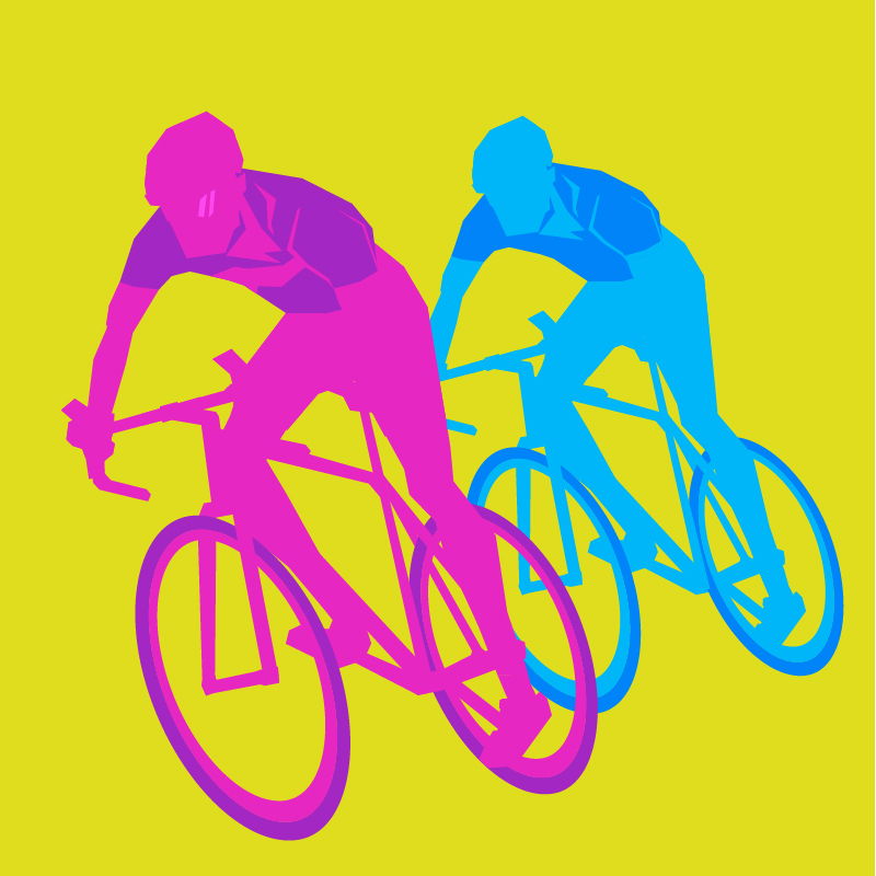 An graphic design of two cyclists