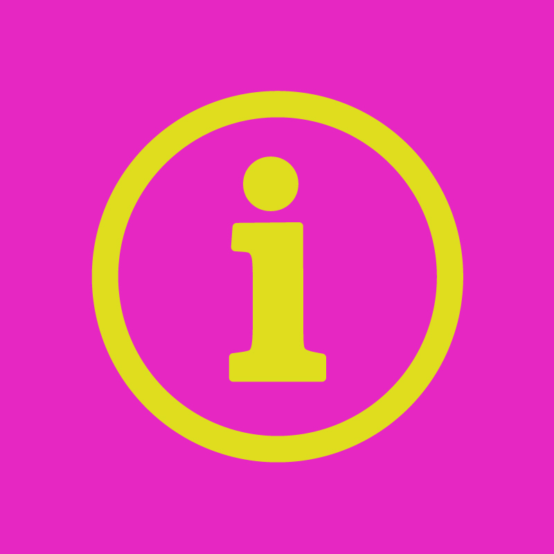 A yellow I for information symbol on a pink backdrop
