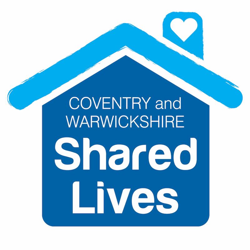 Shared Lives logo - blue graphic of a house with the text Shared Lives within