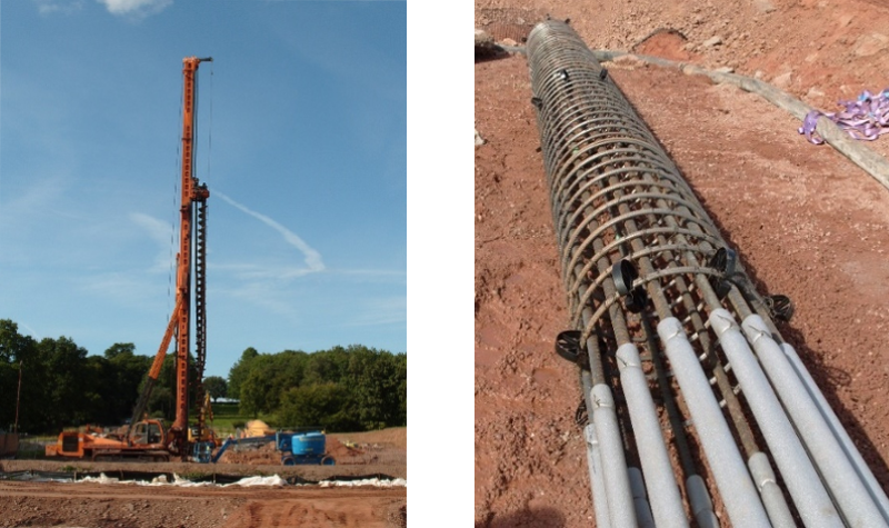 Installation process for the thirty piles.  Continuous Flight Auger pictured together with steel reinforcement