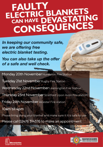 Warwickshire County Council offering free electric blanket tests