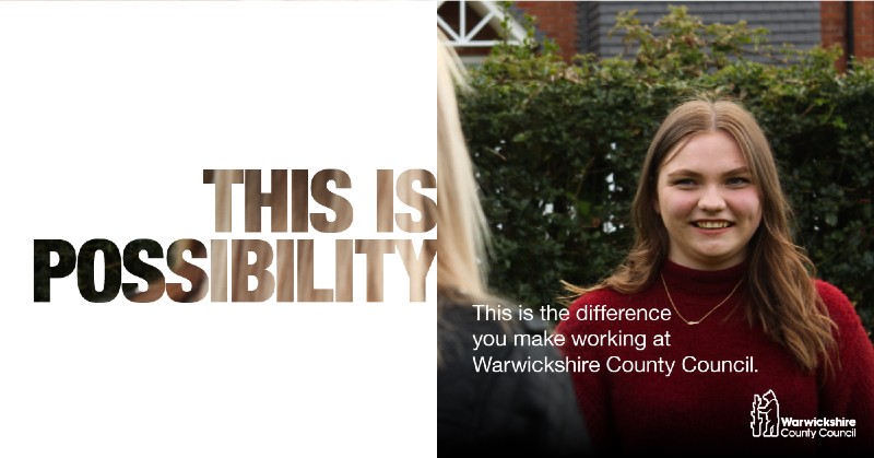 Photo of girl smiling with the text to the left saying 'This is the possibility'