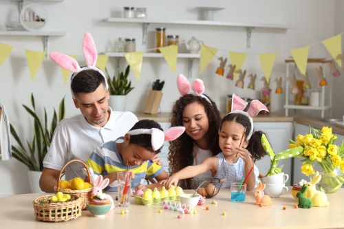 Family in the kitchen at Easter