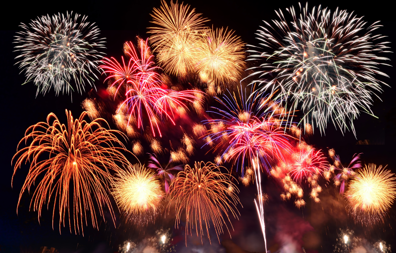A shot of a fireworks display