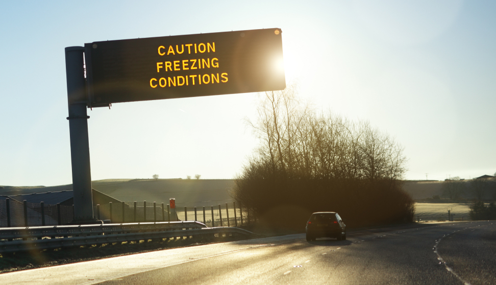 Freezing weather warning on motorway