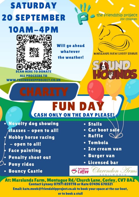 Friendship Project Charity Fun Day poster for Sept