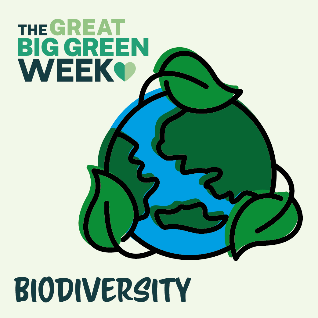 Great big green week 2022 logo above the picture of a triangular planet showing green landmass and blue ocean