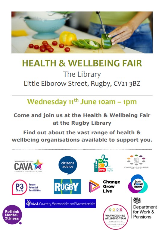 Health and Wellbeing Fair in Rugby flyer