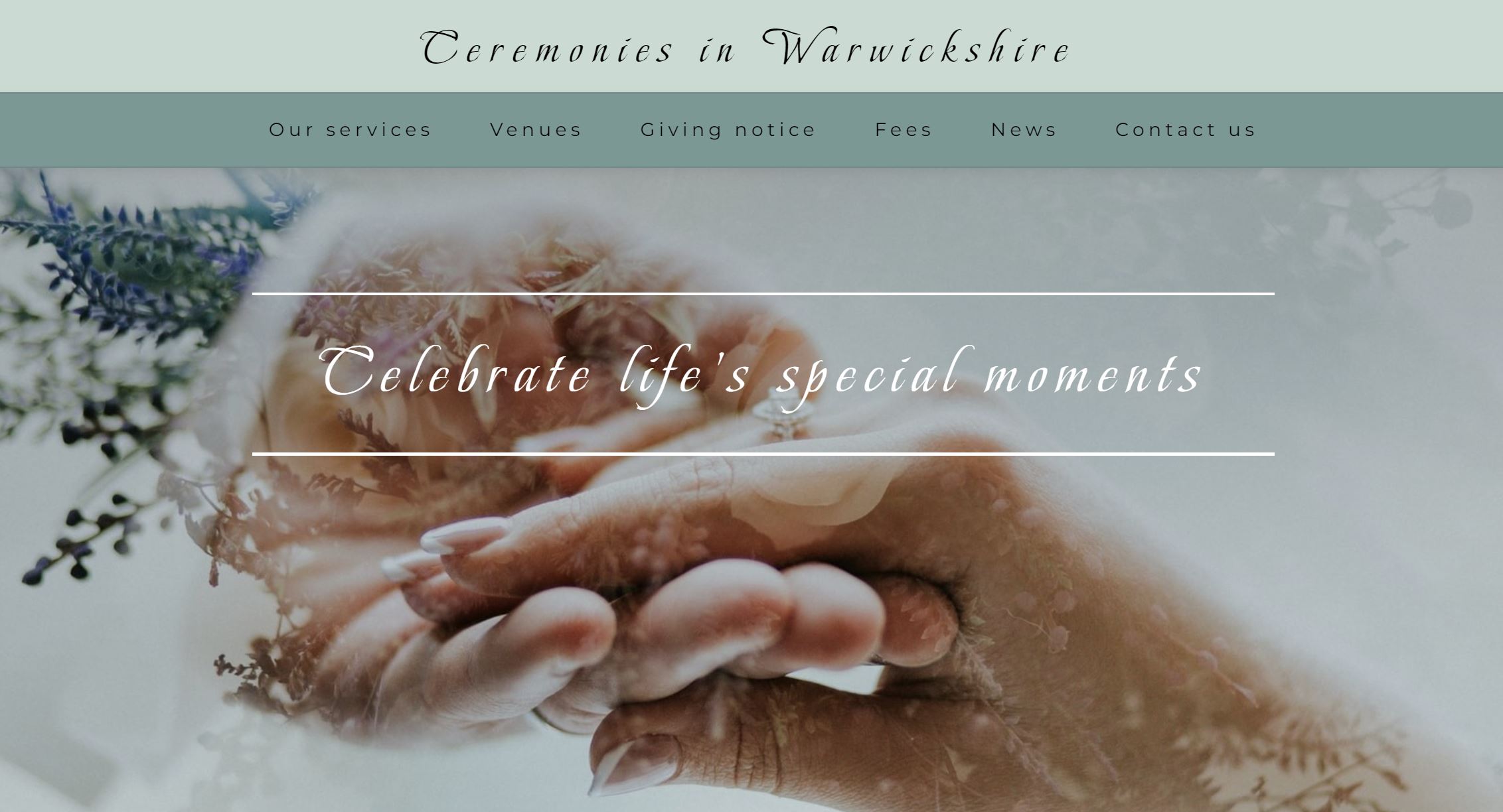 Homepage of Ceremonies in Warwickshire website.