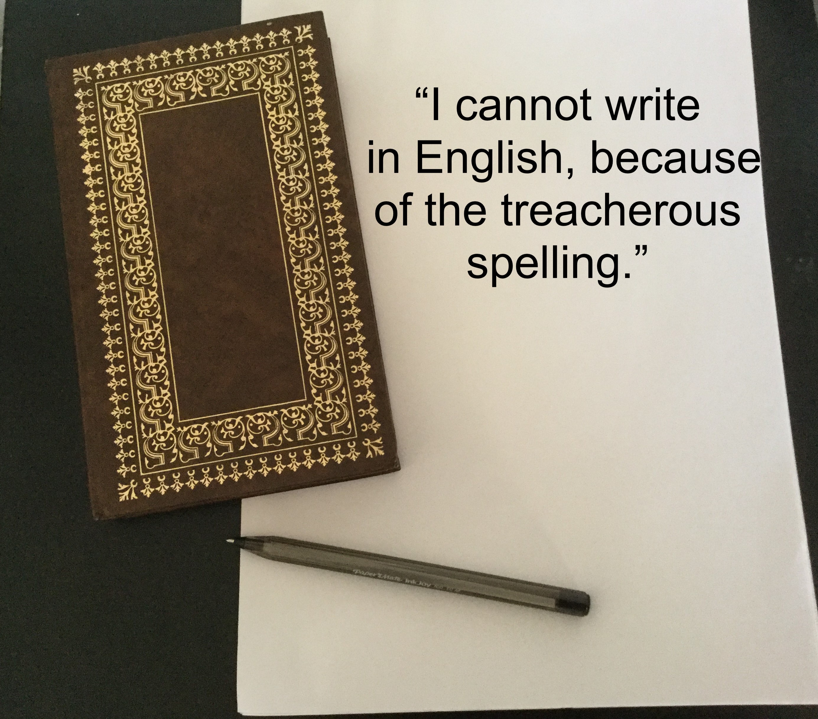 Picture of book with quote about spelling