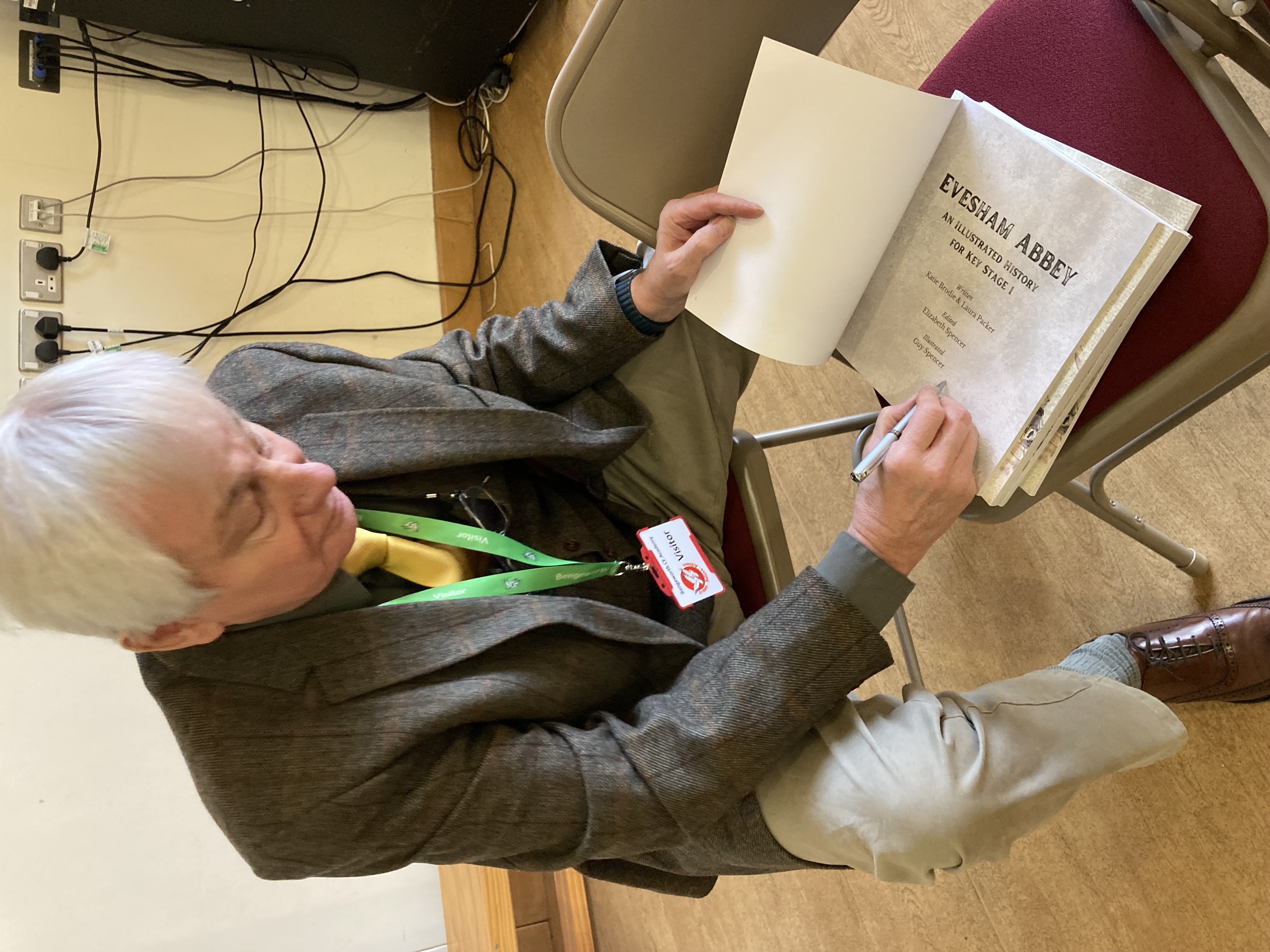Lawrence Stribling signing his book on Evesham Abbey