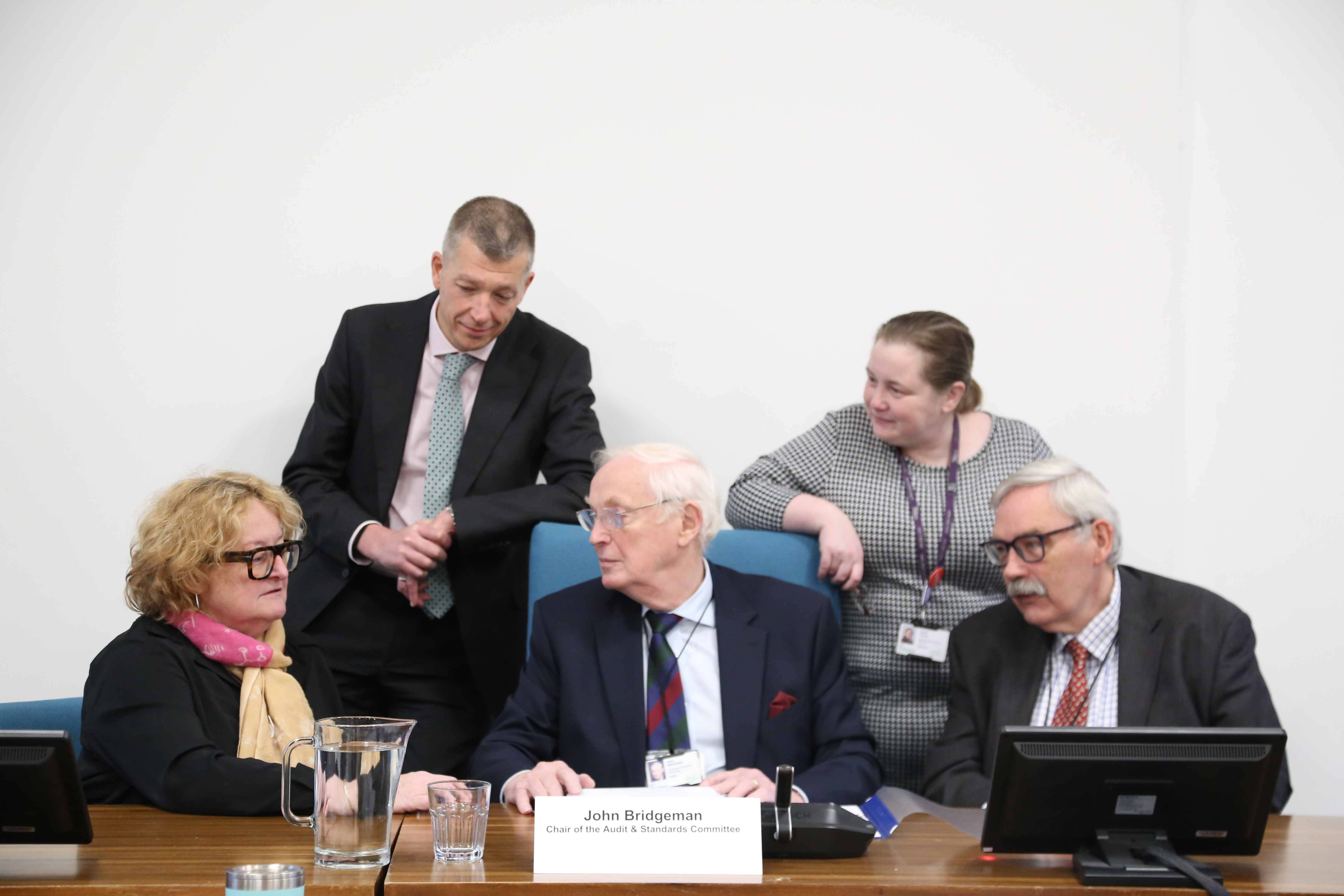 The picture features Councillor Jo Barker, Rob Powell (Executive Director of Resources), John Bridgeman, Councillor Sarah Feeney, and Councillor Bill Gifford.