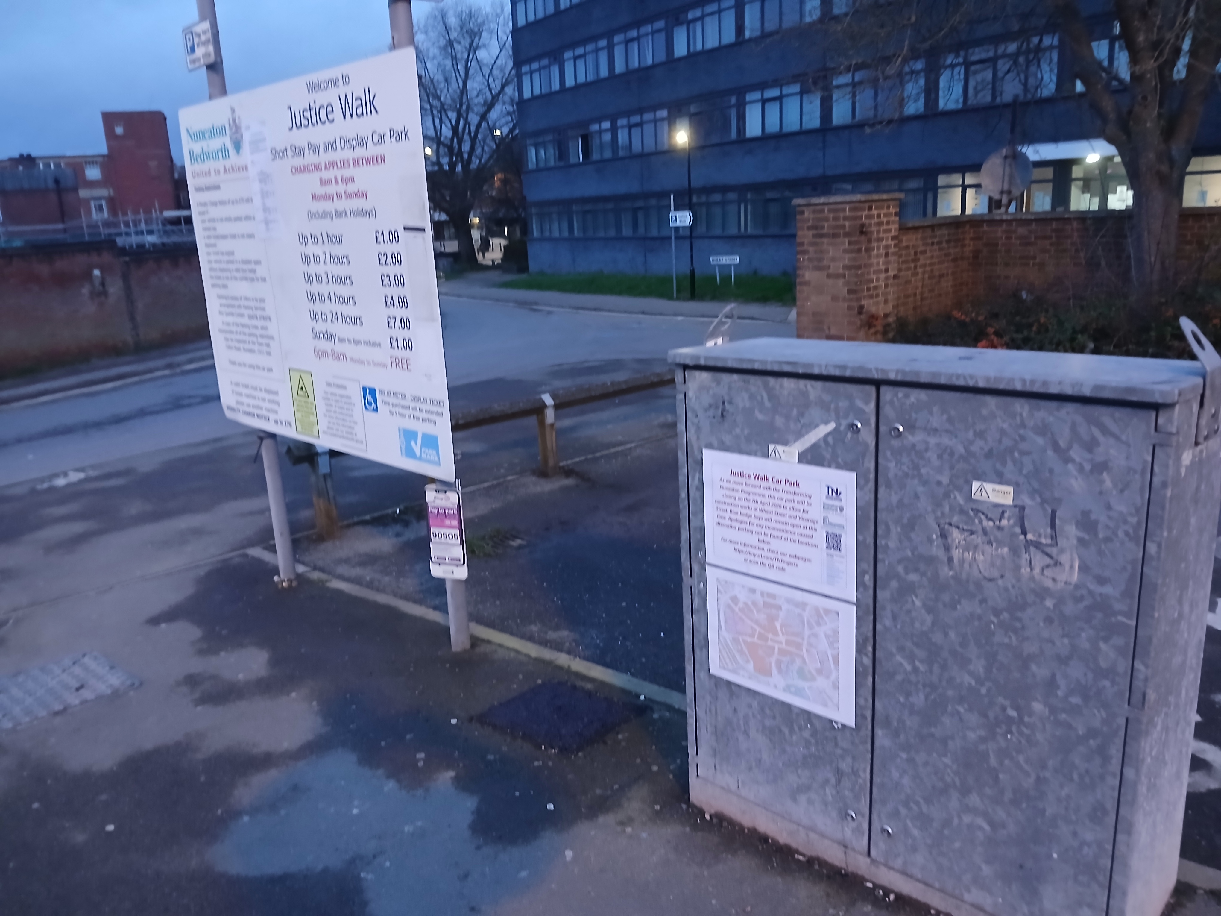 Photo of Justice Walk car park sign