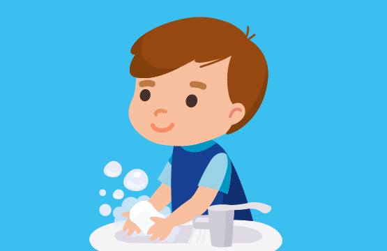 An image of a kid washing up