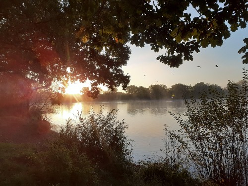 Sun setting at Kingsbury Water Park