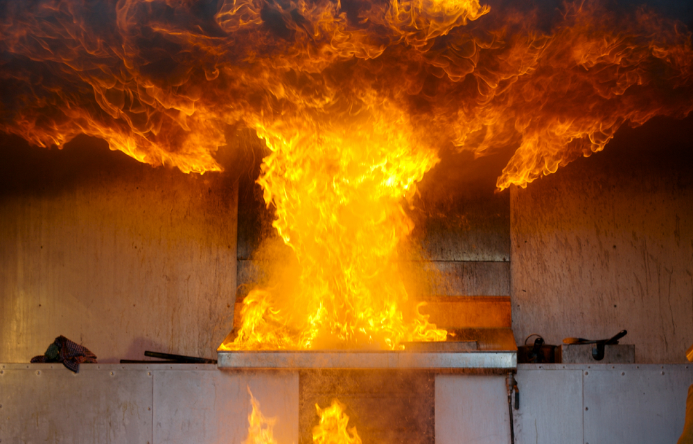 A fire in a kitchen
