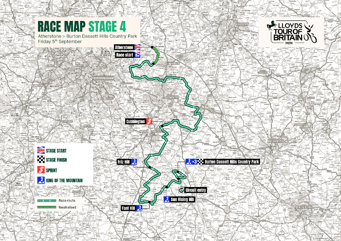 Tour of britain stage 4 atherstone to burton dassett hills map