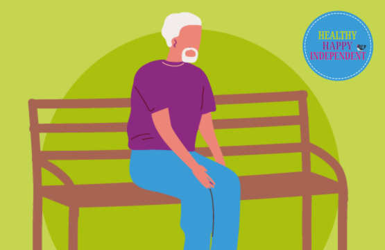 Graphic of man sat on a bench by himself