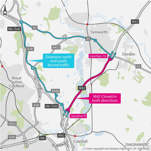 Map of M42 showing closures