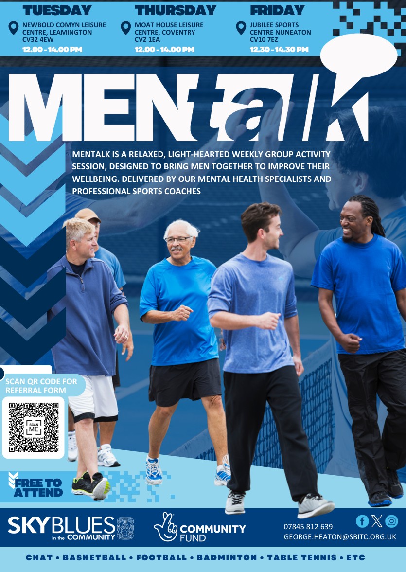 MENtalk group flyer for Warwickshire