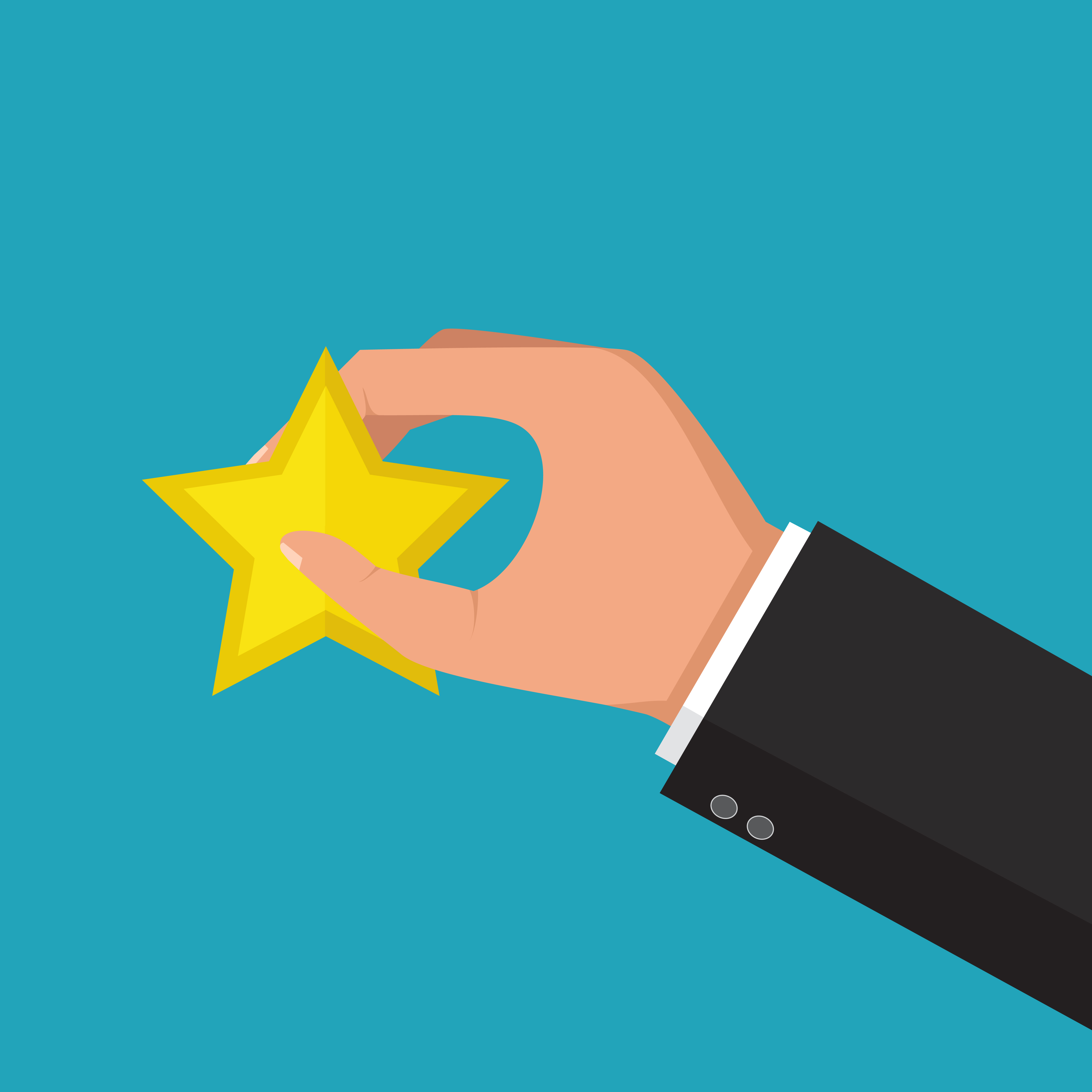 Clipart style graphic of a hand holding up a yellow star.