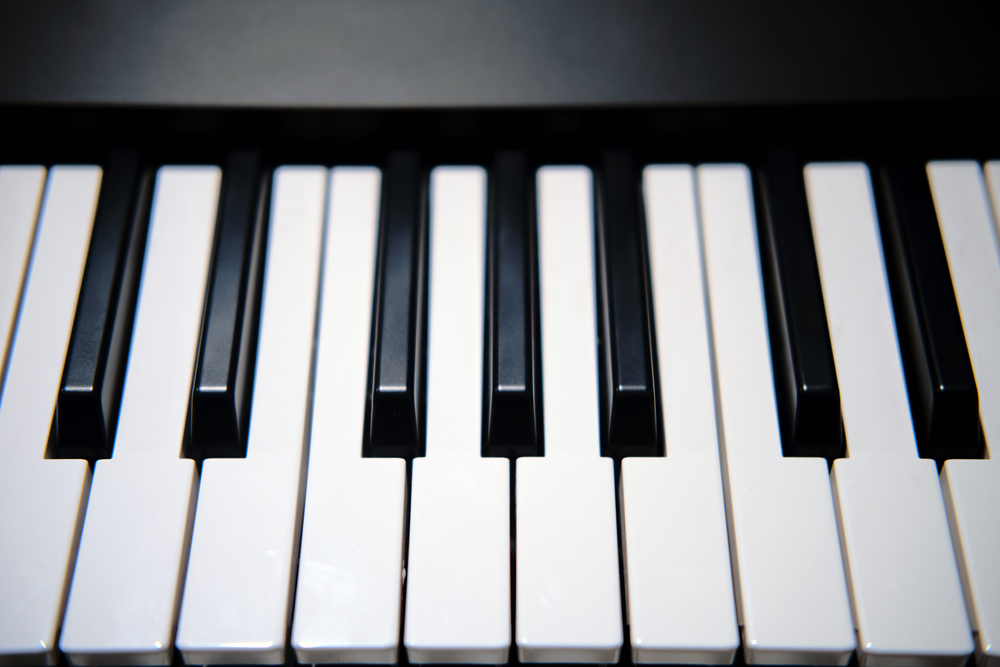 Close-up of black and white piano keys.