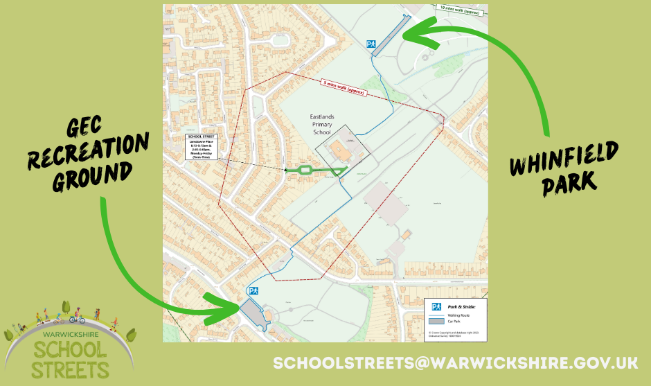 School Streets Eastlands with Park and Stride locations