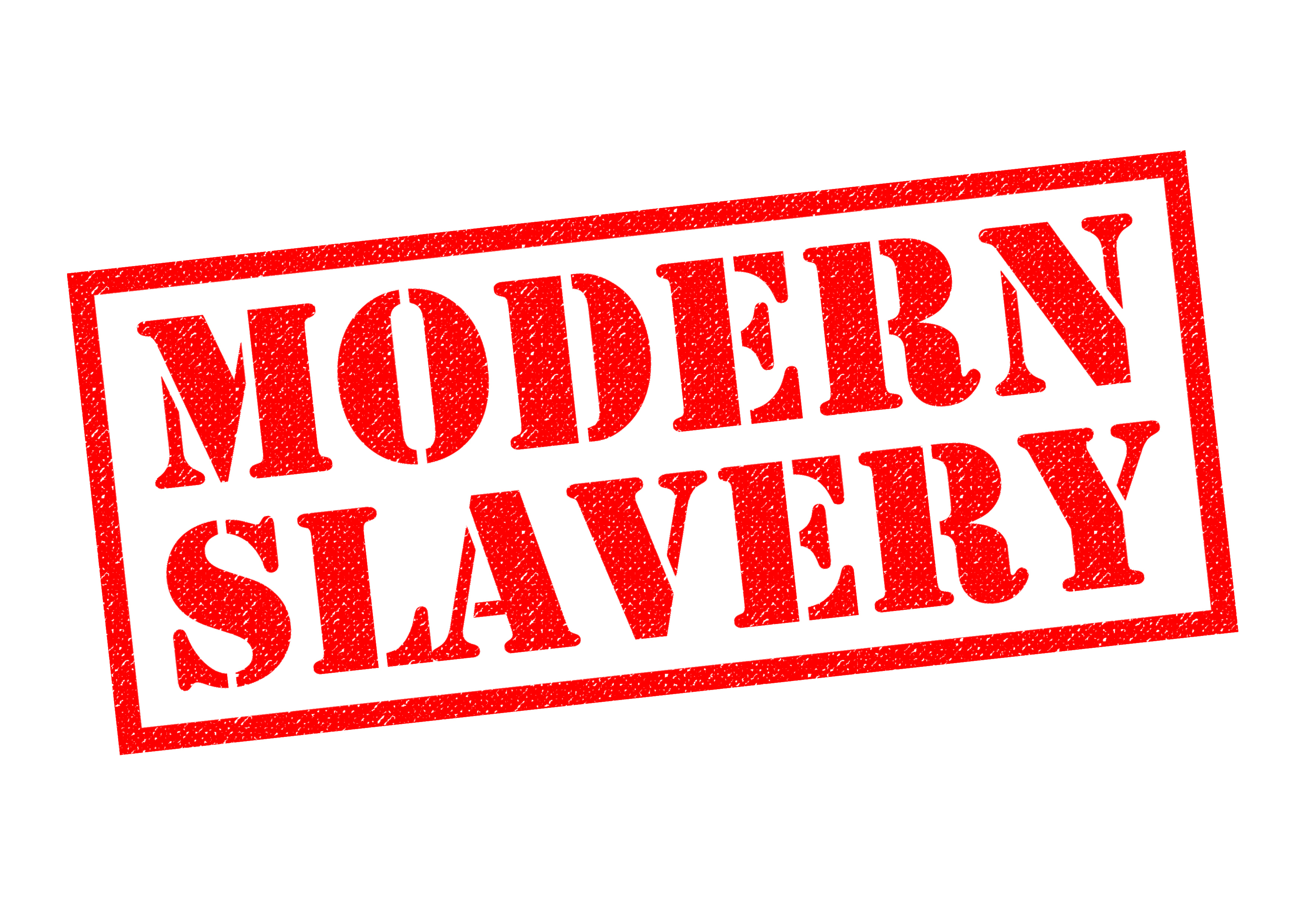 The words Modern Slavery in red on a white background