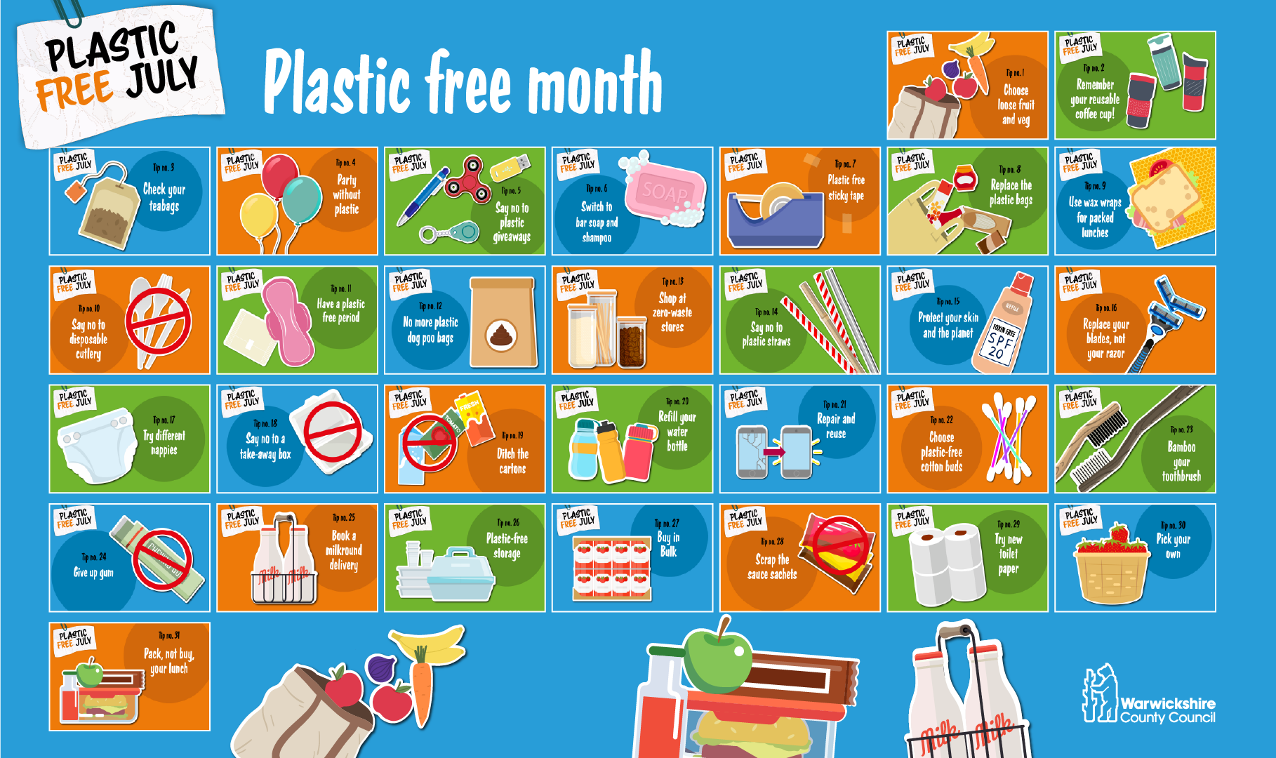 A calendar showing 31 tips for being plastic-free