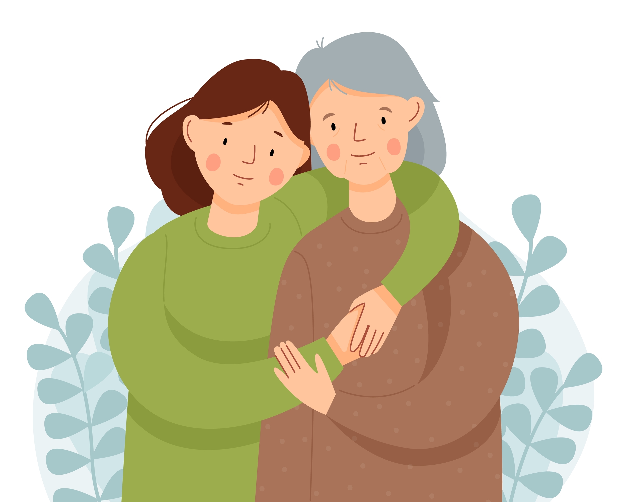 Two people embrace each other.
