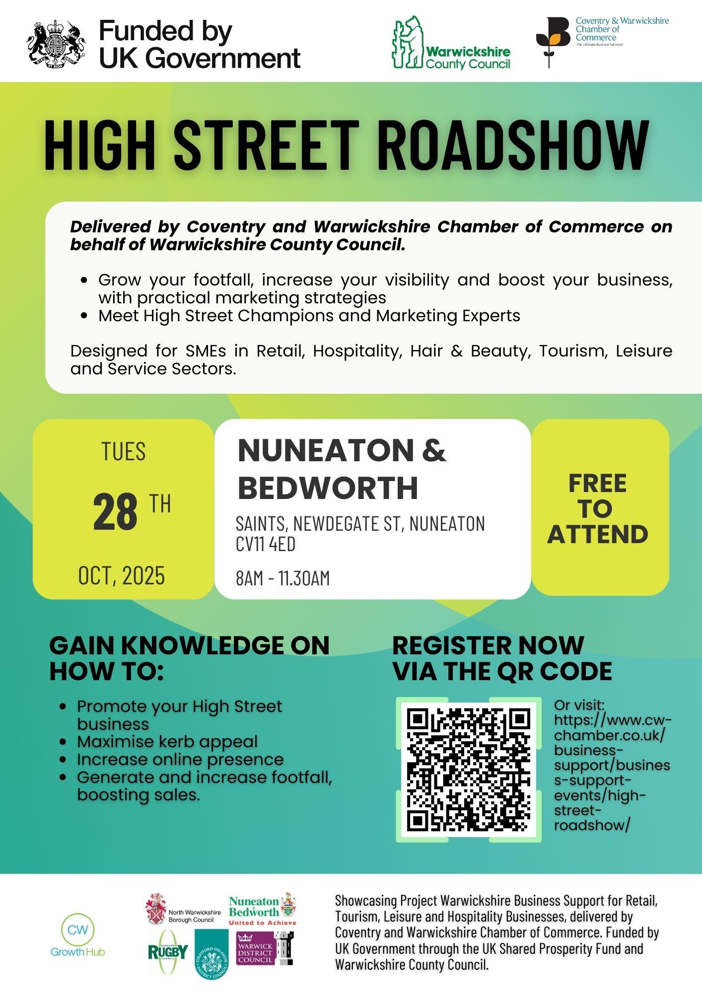 Poster for High Street Roadshow in Nuneaton and Bedworth on Tuesday 28 October.