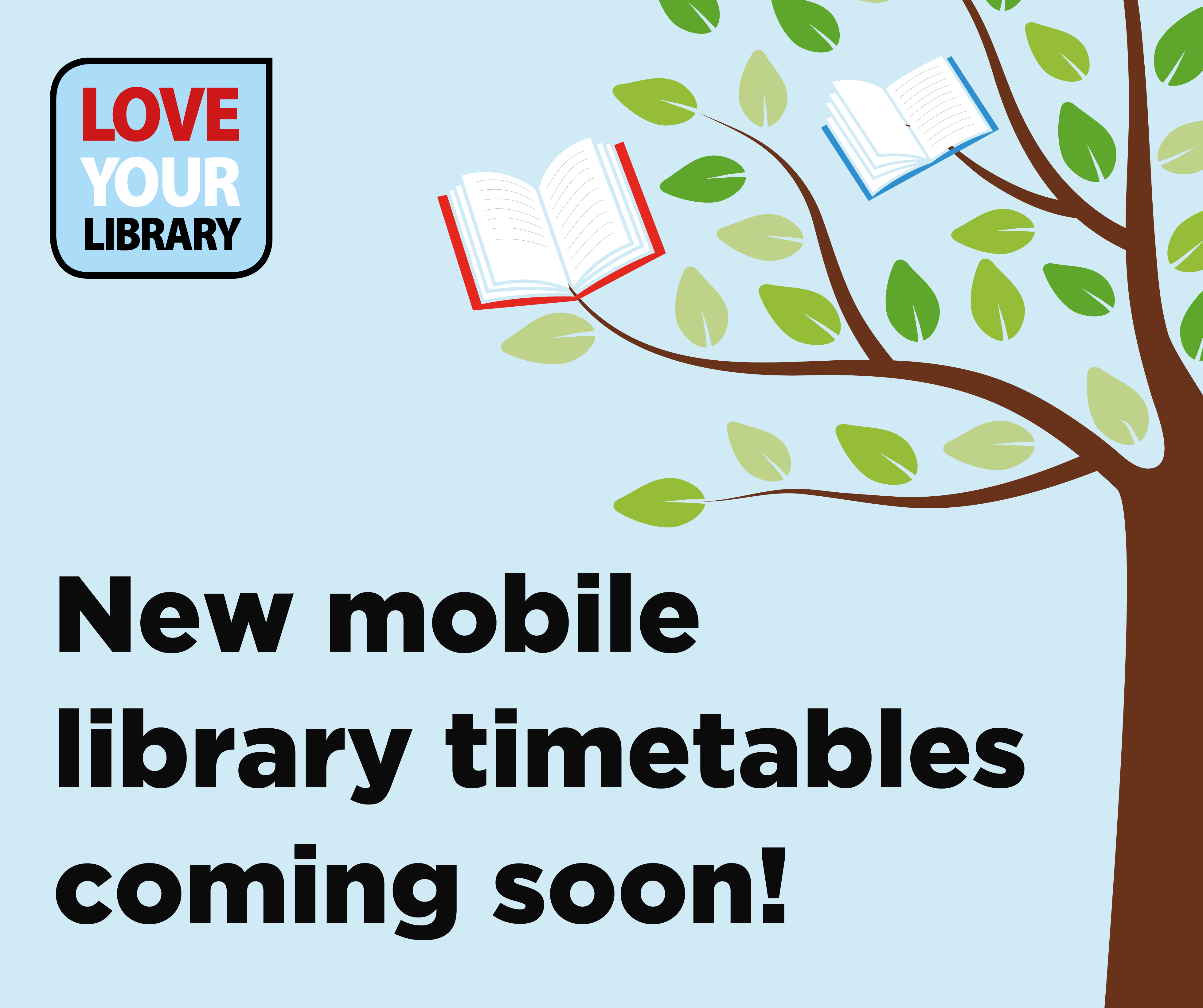 "New mobile library timetables coming soon" text.