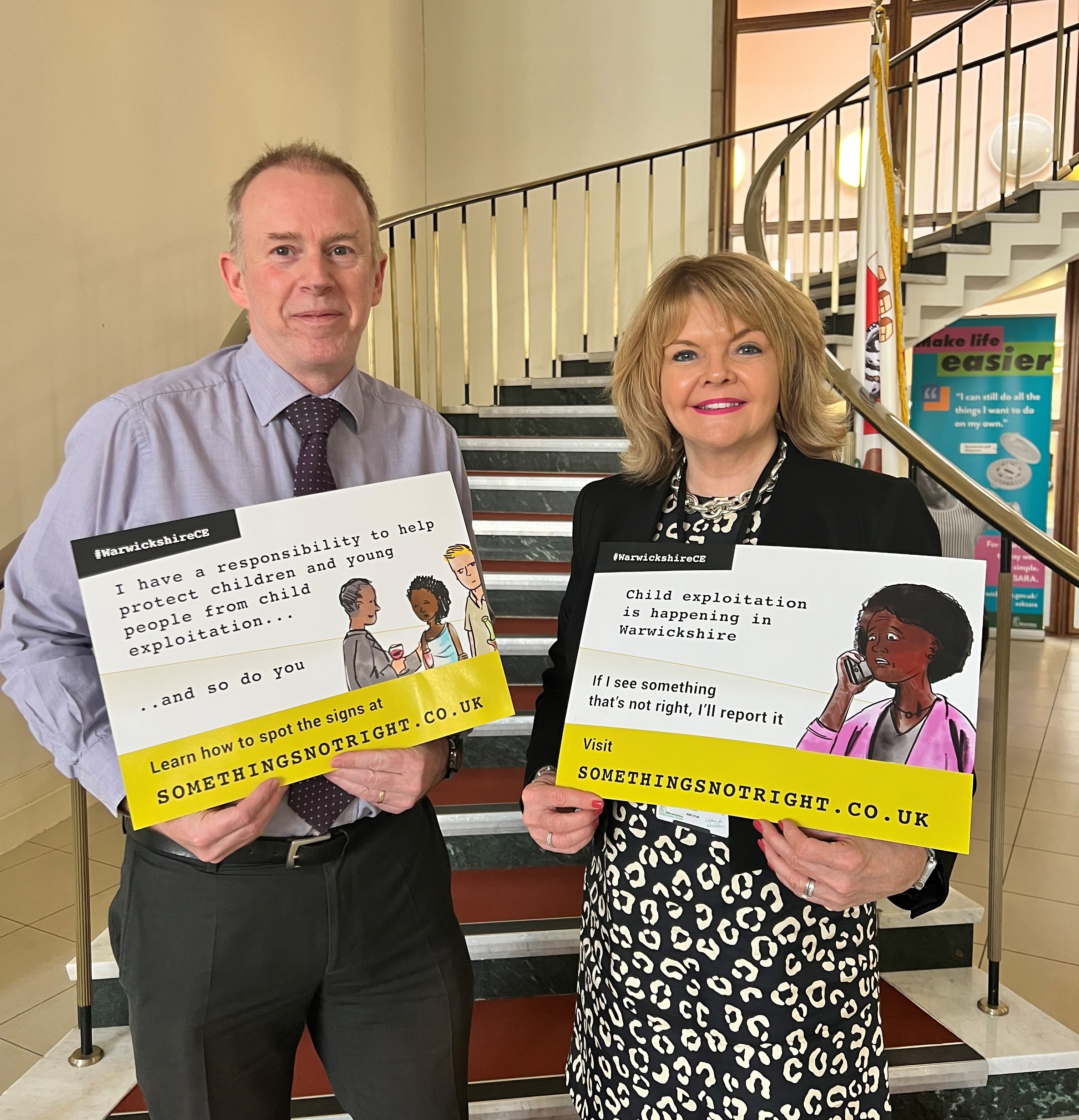 Nigel Minns, Strategic Director for People and Monica Fogarty, Chief Executive at WCC pledging to raise awareness of child exploitation