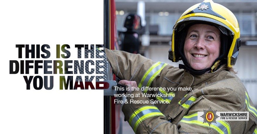 Firefighter next to text that says 'This is the difference you make'